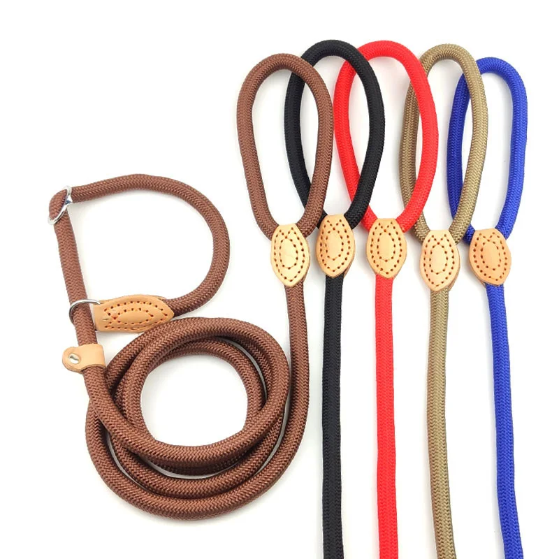 Dog Leash Slip Rope Lead Leash Heavy Duty Braided Rope Adjustable Loop Collar Training Leashes for Small Medium Dogs