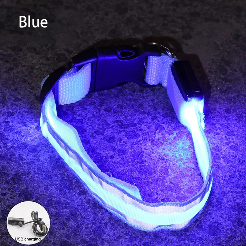 USB Rechargeable Dog Collar Light Luminous Flashing Glowing Bright Nylon Reflective LED Dog Collar Night Safety For Cats Puppy