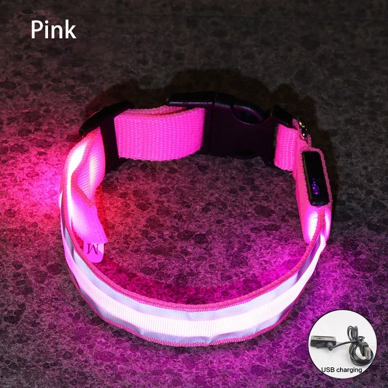 USB Rechargeable Dog Collar Light Luminous Flashing Glowing Bright Nylon Reflective LED Dog Collar Night Safety For Cats Puppy
