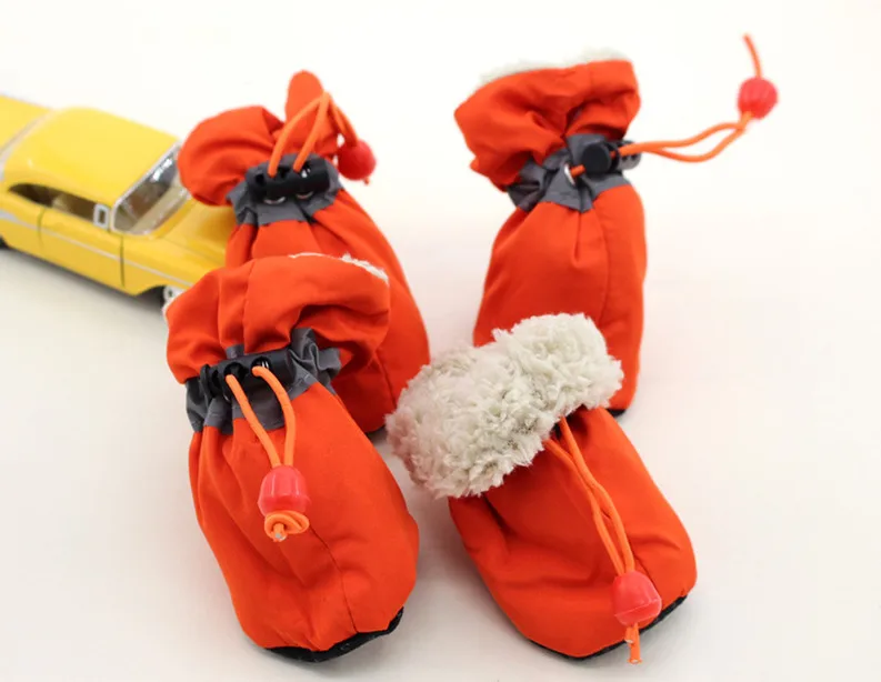 4pcs Antiskid Puppy Shoes Waterproof Winter Pet Dog Anti-slip Rain Snow Boots Footwear Thick Warm for Prewalkers Socks Booties