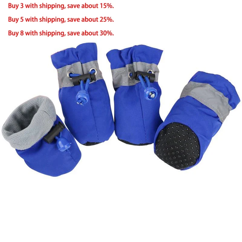 New 4pcs Waterproof Pet Dog Shoes Anti-slip Rain Snow Boot Footwear Thick Warm for Small Cats Dogs Puppy Dog Socks Booties