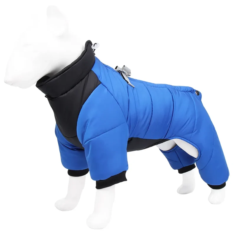 Winter Warm Dog Jacket Reflective Four Legged Clothes Outdoor Waterproof Windproof Traction Harness Jumpsuit French Bulldog Coat