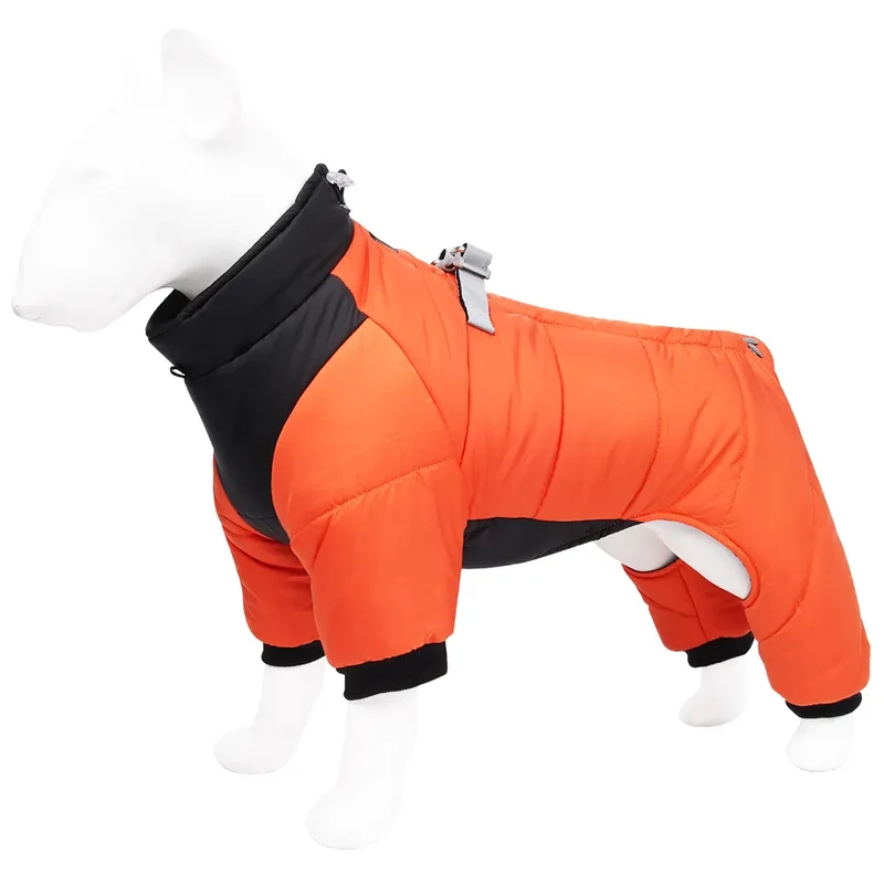 Winter Warm Dog Jacket Reflective Four Legged Clothes Outdoor Waterproof Windproof Traction Harness Jumpsuit French Bulldog Coat