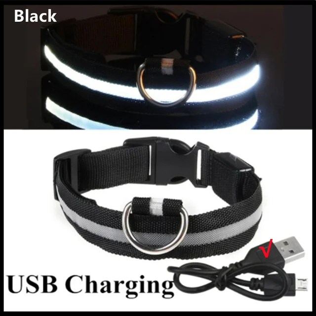 Led Dog Collar Light Anti-lost Collar For Dogs Puppies Night Luminous Supplies Pet Products Accessories USB Charging/Battery