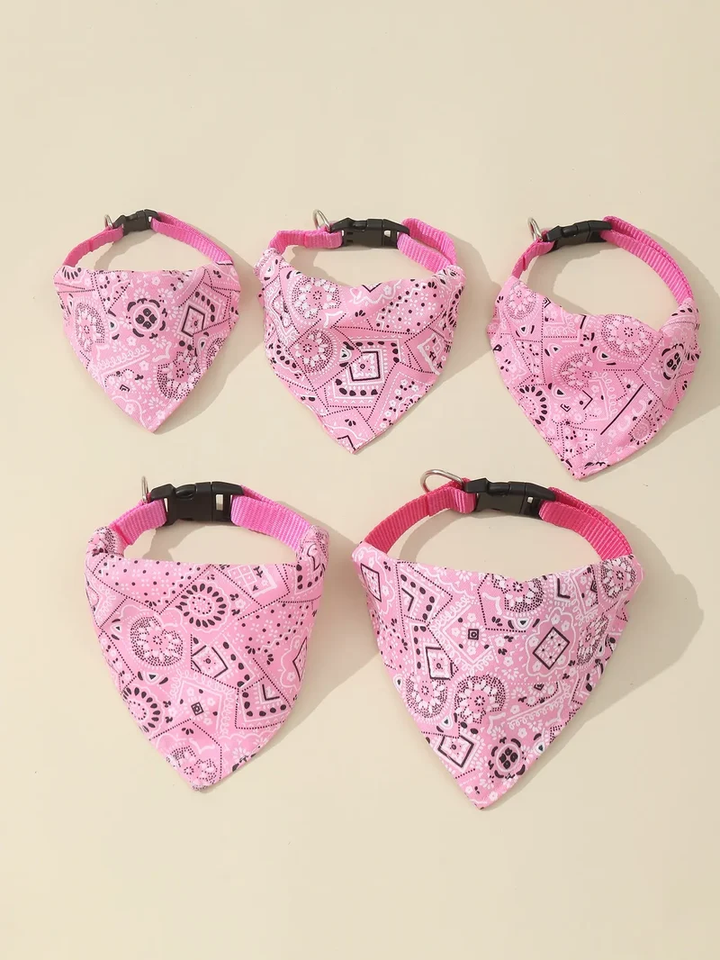 1pc Pink Color Random Pattern Pet Bandana With Adjustable Triangle Shape & Buckle Pet Dog Neck Scarf Puppy Cat Dog Collar Bibs