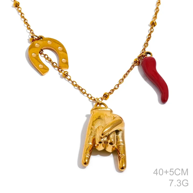 Yhpup Creative 316l Stainless Steel Palm Red Chili Heart Charms Pendant Necklace Personalized Jewelry Attractive Women Accessory
