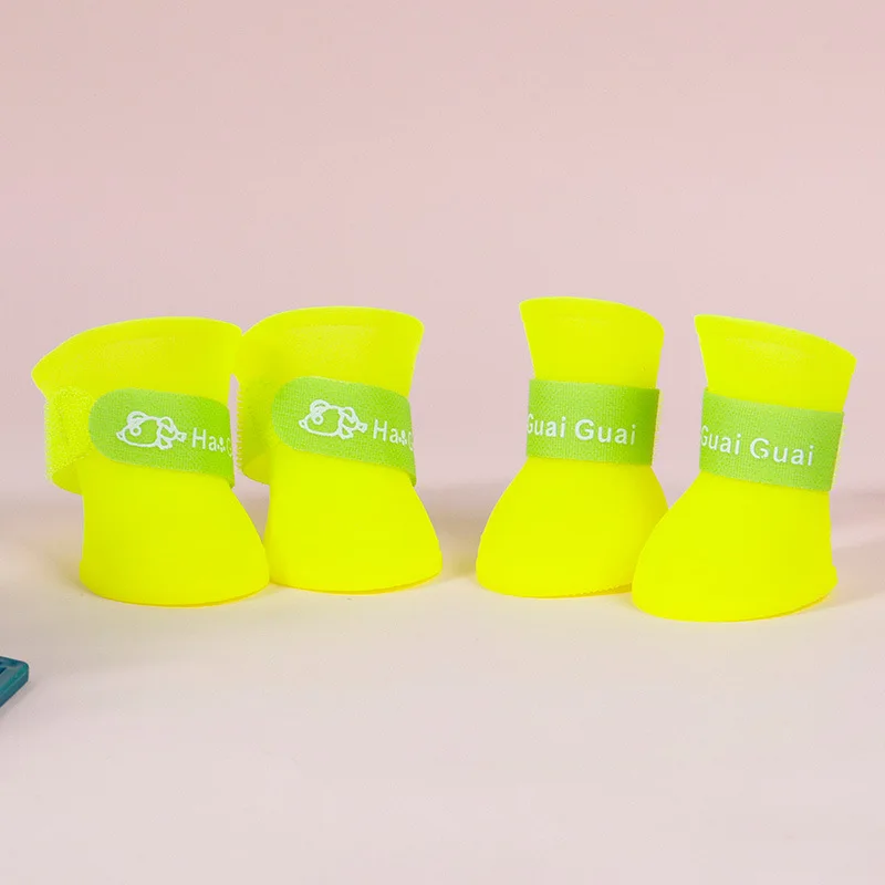 4Pcs Anti-slip Rain Shoes Dog Cat Rubber Boot Dogs Cats Pet Foot Cover Puppy Waterproof Socks Small Medium Dogs Protect The Paw
