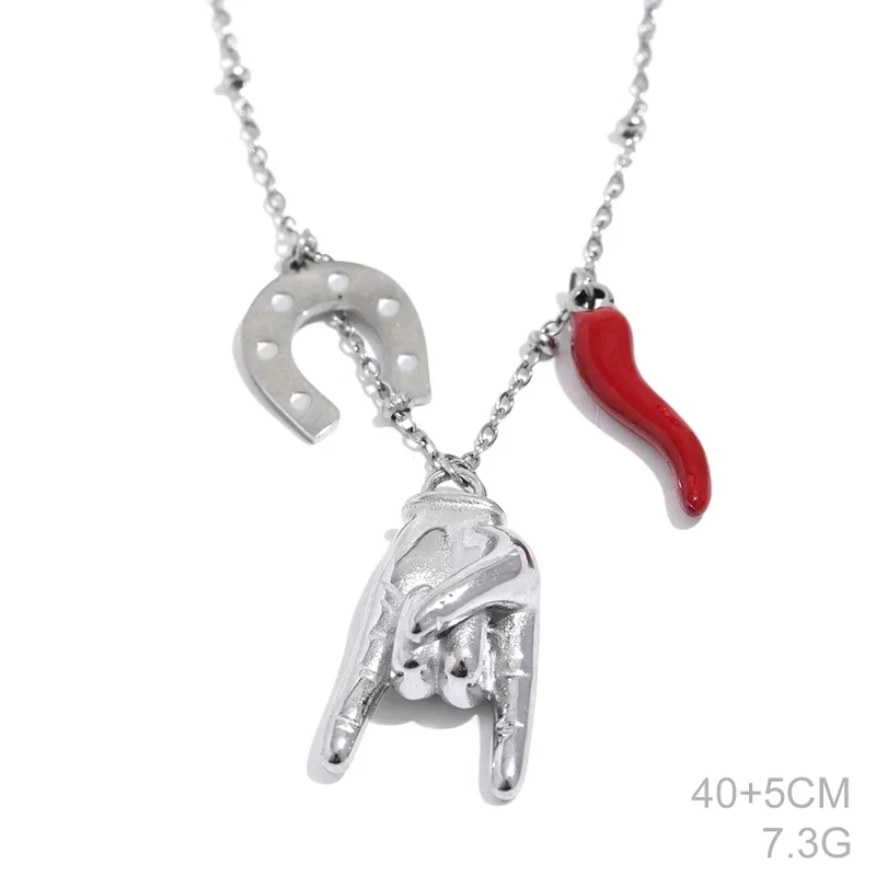 Yhpup Creative 316l Stainless Steel Palm Red Chili Heart Charms Pendant Necklace Personalized Jewelry Attractive Women Accessory