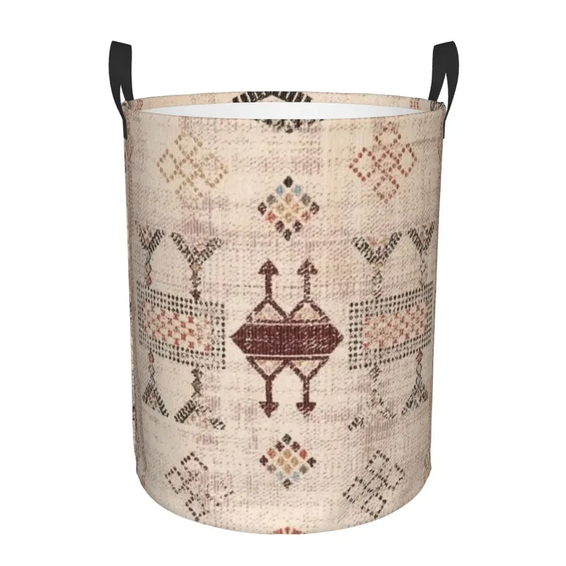 Moroccan Berber Rug Boho Style Laundry Basket Antique Bohemian Geometric Toy Clothes Hamper Storage Bin for Kids Nursery