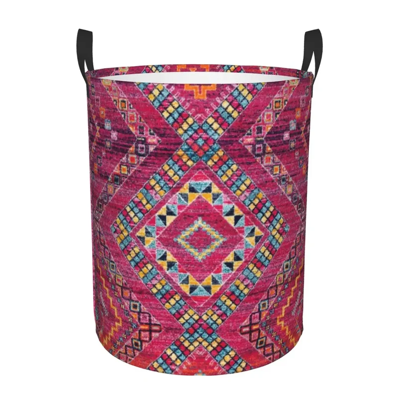 Moroccan Berber Rug Boho Style Laundry Basket Antique Bohemian Geometric Toy Clothes Hamper Storage Bin for Kids Nursery