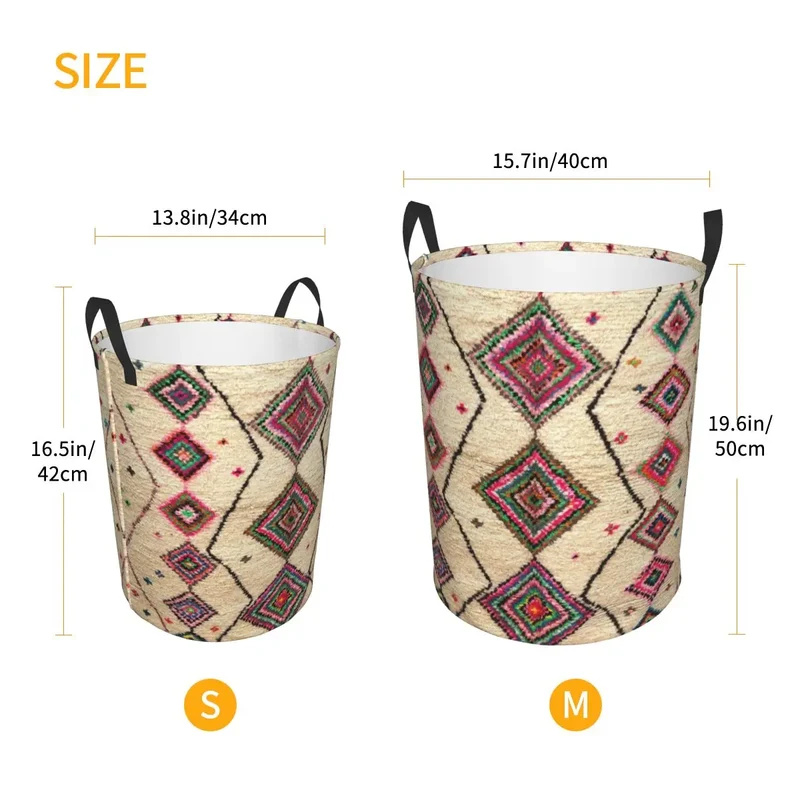 Moroccan Berber Rug Boho Style Laundry Basket Antique Bohemian Geometric Toy Clothes Hamper Storage Bin for Kids Nursery
