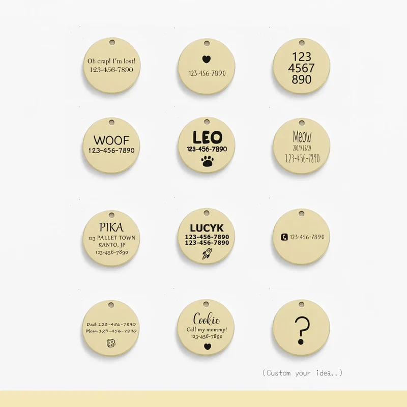 Personalized Cat Dog ID Tag MW007 Name with Cute Symbols Engraved Front and Back for Custom Pets Collar Anti-Lost Metal Charm