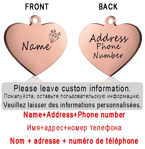 Dog ID Heart Tag Custom Personalized Cat Collar Pendant Engraved Pet Necklace Chain Charm Supplies For Name Products