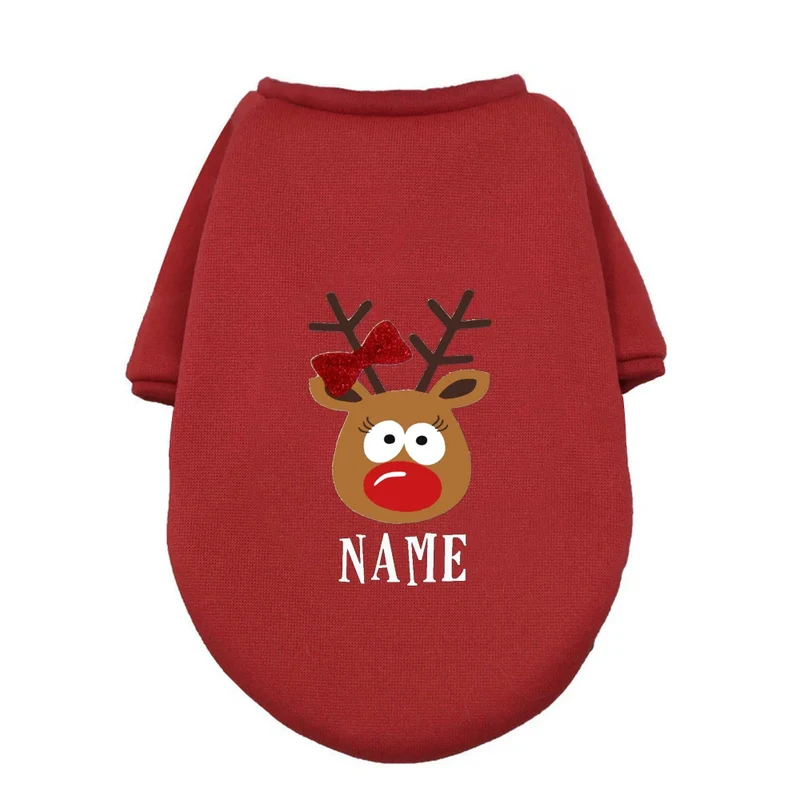 Personalised Pet Dog Christmas Clothes Deer with Name Dogs Winter Warm Hoodies French Bulldog for Puppy Medium Dog Clothing Gift