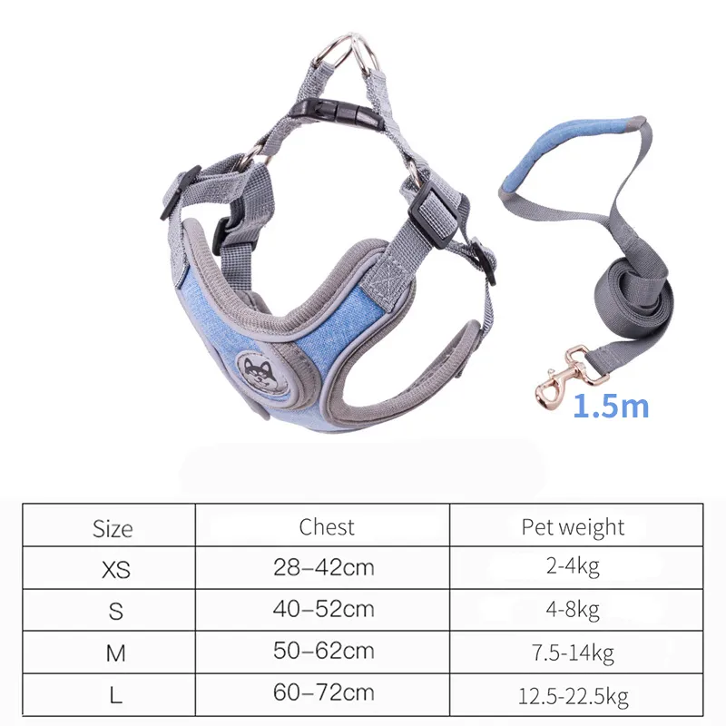 Dog Harnesses Leash Set Reflective Adjustable Dog Collar Dog Leasher Medium Small Dog Accessories Puppy Vest For French Bulldog