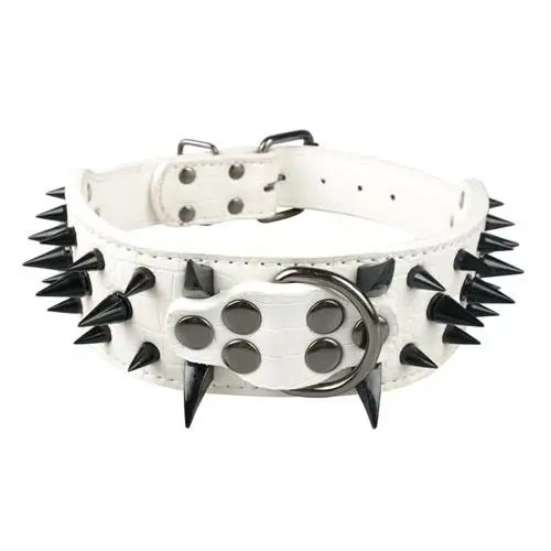 2" Wide Sharp Spiked Studded Leather Dog Collars Pitbull Bulldog Big Dog Collar Adjustable for Medium Large Dogs Boxer S M L XL