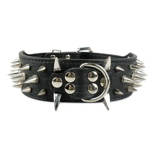 2" Wide Sharp Spiked Studded Leather Dog Collars Pitbull Bulldog Big Dog Collar Adjustable for Medium Large Dogs Boxer S M L XL