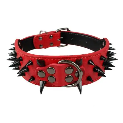2" Wide Sharp Spiked Studded Leather Dog Collars Pitbull Bulldog Big Dog Collar Adjustable for Medium Large Dogs Boxer S M L XL