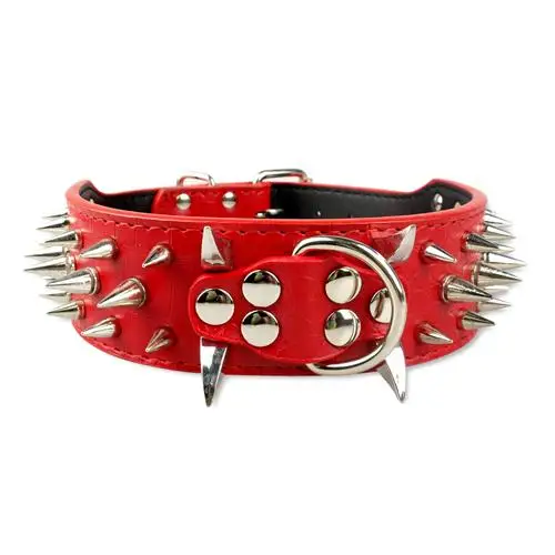2" Wide Sharp Spiked Studded Leather Dog Collars Pitbull Bulldog Big Dog Collar Adjustable for Medium Large Dogs Boxer S M L XL