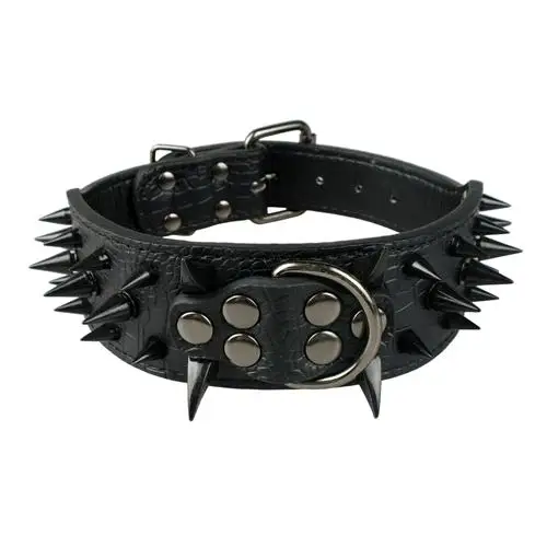 2" Wide Sharp Spiked Studded Leather Dog Collars Pitbull Bulldog Big Dog Collar Adjustable for Medium Large Dogs Boxer S M L XL