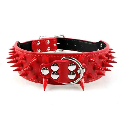 2" Wide Sharp Spiked Studded Leather Dog Collars Pitbull Bulldog Big Dog Collar Adjustable for Medium Large Dogs Boxer S M L XL