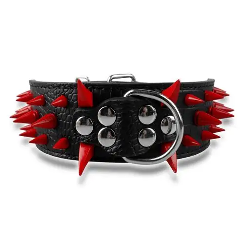 2" Wide Sharp Spiked Studded Leather Dog Collars Pitbull Bulldog Big Dog Collar Adjustable for Medium Large Dogs Boxer S M L XL