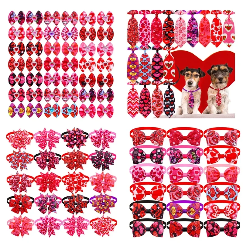 10pcs Valentine's Day Pet Supplies Pet Dog Cat Bowtie Dog Collar Pink Small Dog Hair Accessories Pet Bow Ties For Small Dogs