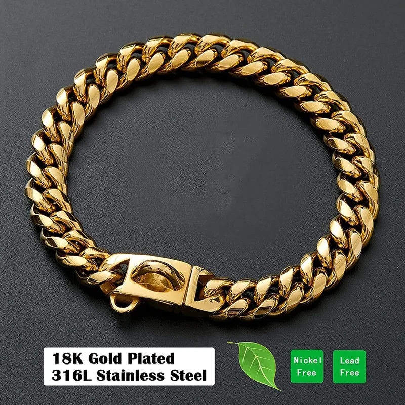 Heavy Duty Strong Metal Dog Cuban Chain Collar Stainless Steel Pet Collar For Large Dogs Pitbull Bulldog Silver Gold Show Collar