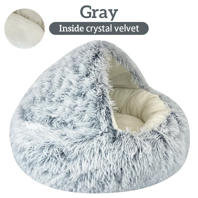 Winter Long Plush Pet Cat Bed Round Cat Cushion Cat House 2 In 1 Warm Cat Basket Cat Sleep Bag Cat Nest Kennel For Small Dog Cat