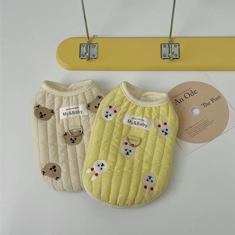 New Winter Thickened Teddy Cat Puppy Clothes Pet Sleeveless Plus Velvet Vest Printing Cartoon Bear Rabbit Pet Coat Dog Costume