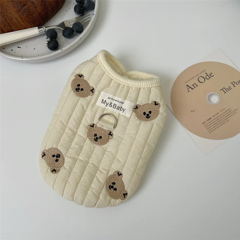 New Winter Thickened Teddy Cat Puppy Clothes Pet Sleeveless Plus Velvet Vest Printing Cartoon Bear Rabbit Pet Coat Dog Costume