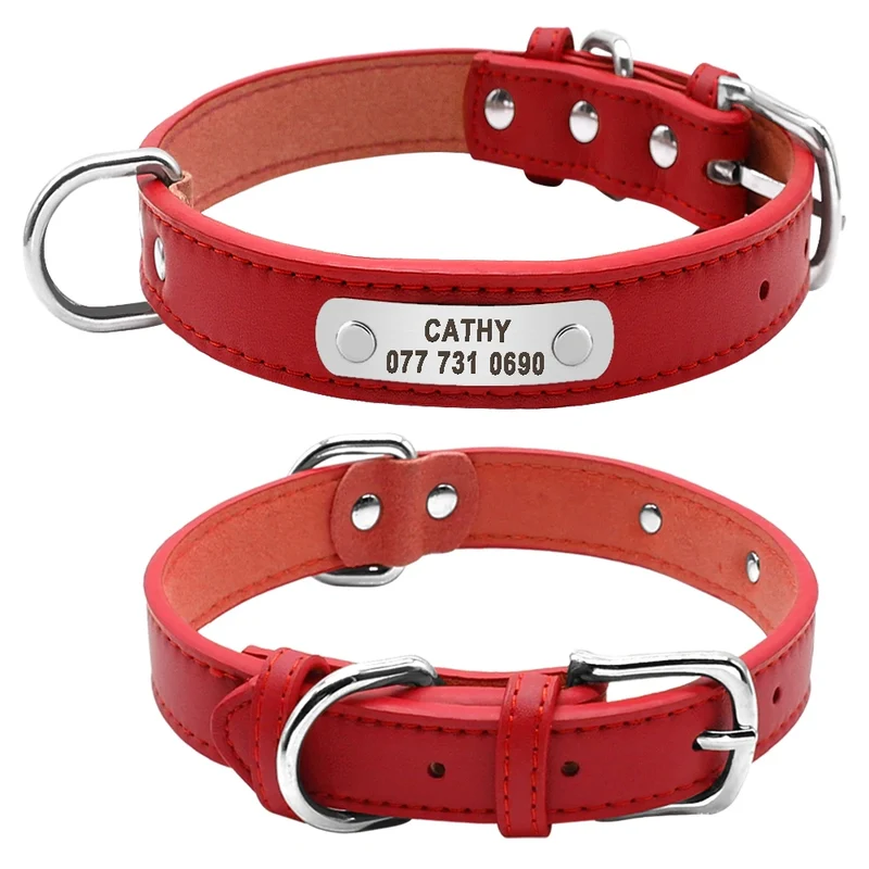 Large Durable Personalized Dog Collar PU Leather Padded Pet ID Collars Customized for Small Medium Large Dogs Cat 4 Size