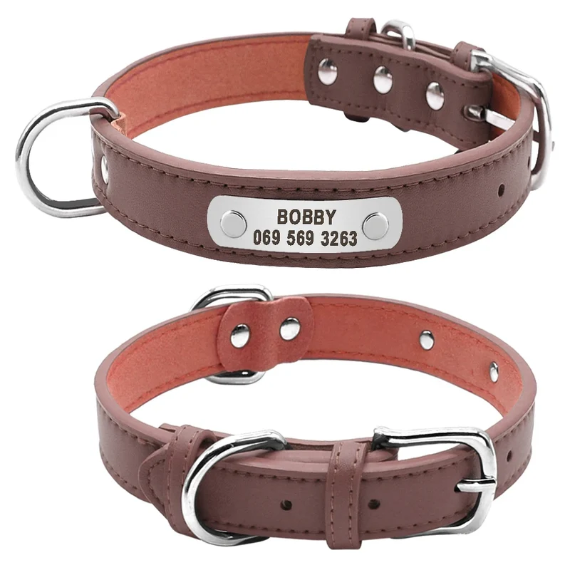 Large Durable Personalized Dog Collar PU Leather Padded Pet ID Collars Customized for Small Medium Large Dogs Cat 4 Size