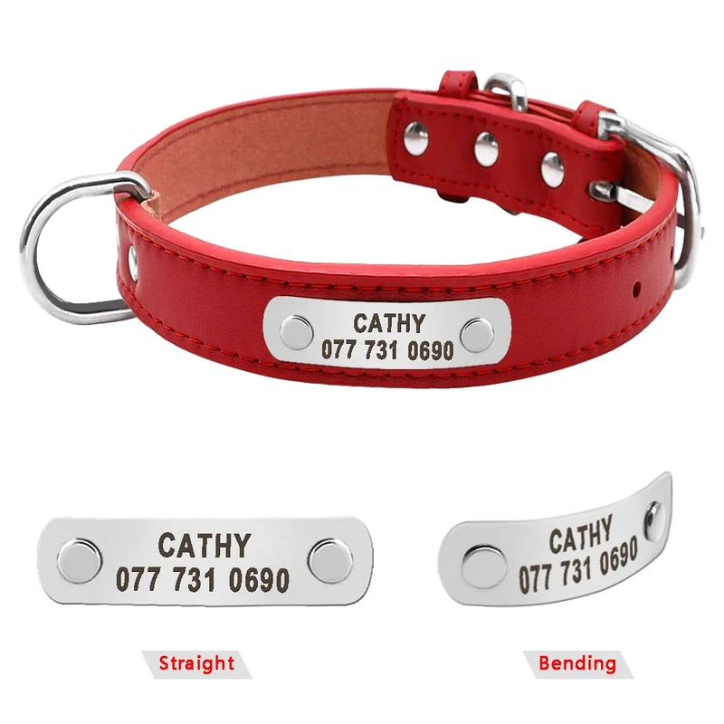 Large Durable Personalized Dog Collar PU Leather Padded Pet ID Collars Customized for Small Medium Large Dogs Cat 4 Size