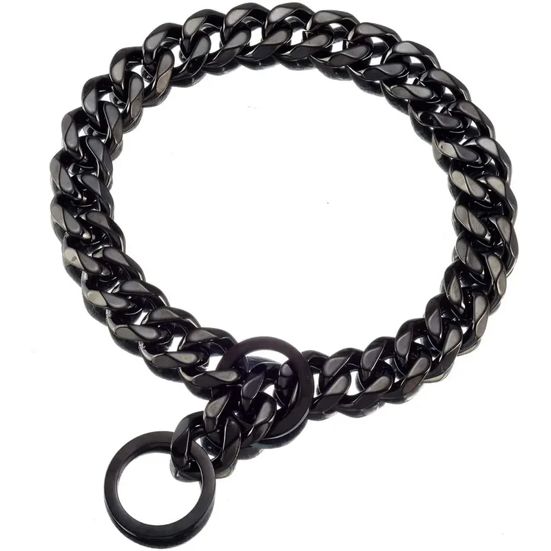 Cuban Link Dog Collar 15mm Chain Dog Collar Walking Chain 316L Stainless Steel Heavy Duty Slip Collar for Small Medium Large Dog