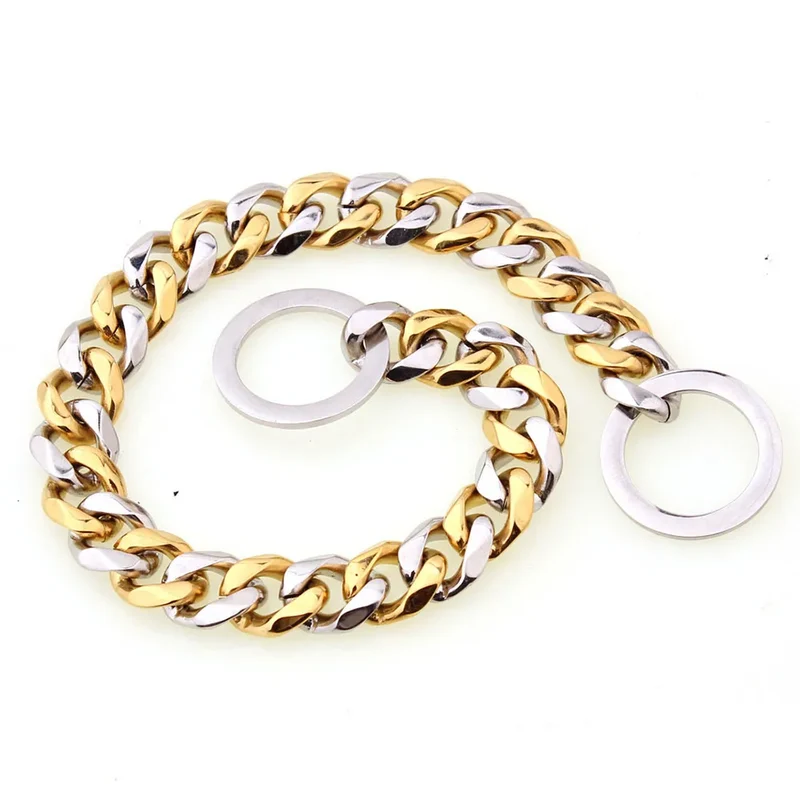 Cuban Link Dog Collar 15mm Chain Dog Collar Walking Chain 316L Stainless Steel Heavy Duty Slip Collar for Small Medium Large Dog