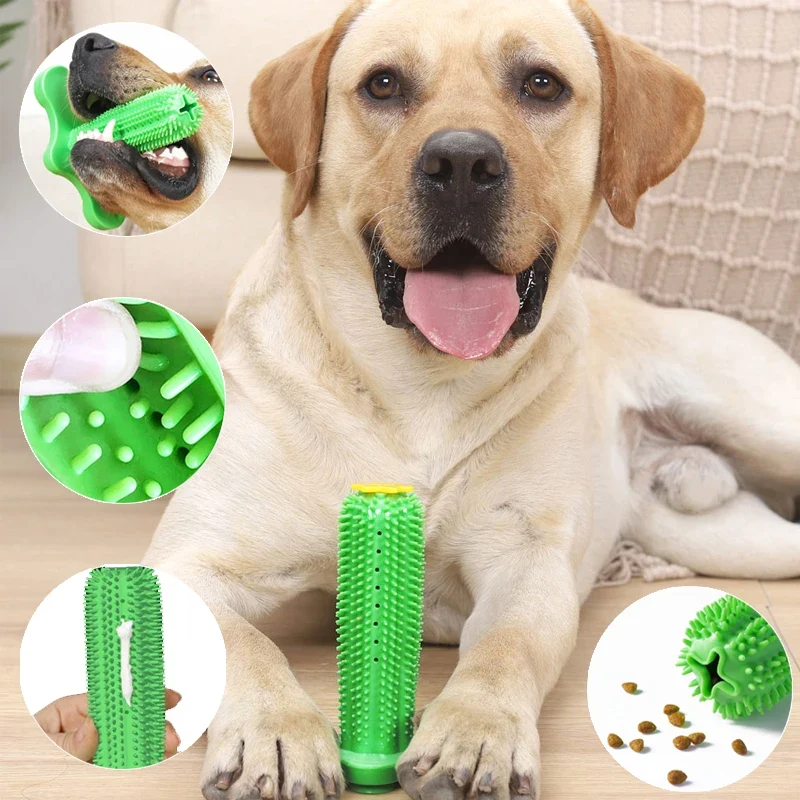Large Dog Chew Toys Rubber Toothbrush For Small Dogs Treat Dispenser Tooth Cleaning Pet Supplies Puppy Cactus Interactive Toy