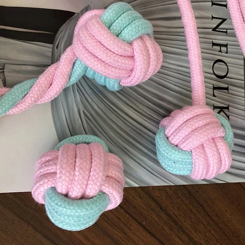 6PCS/Pack Chew Cotton Rope Dog Toy for Outdoor Teeth Clean Ball Rope Toys Ball Tough Teething Rope Tug of War & Fetching Bone