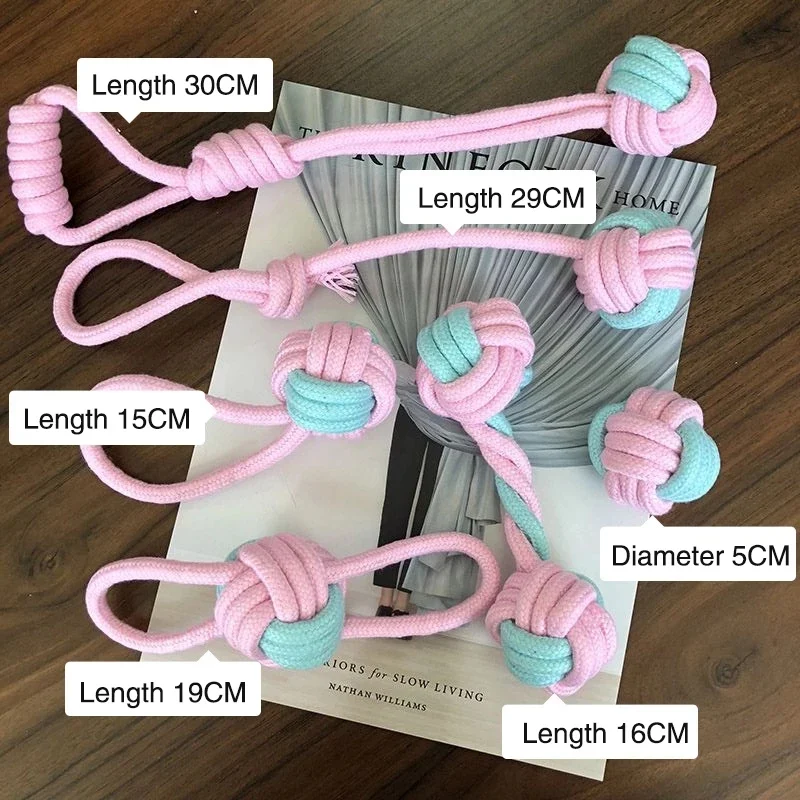 6PCS/Pack Chew Cotton Rope Dog Toy for Outdoor Teeth Clean Ball Rope Toys Ball Tough Teething Rope Tug of War & Fetching Bone