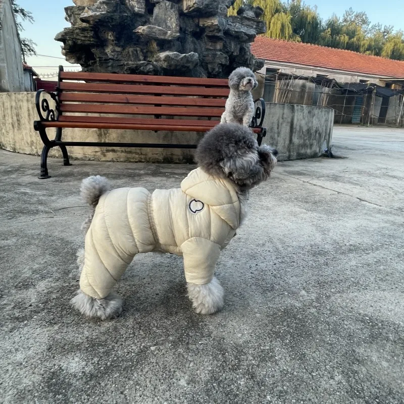Winter Warm Down Dog Jacket Pet Dogs Costume Puppy Light-weight Four Legs Hoodie Coat Clothes For Teddy Bear Big Combinaison Ski