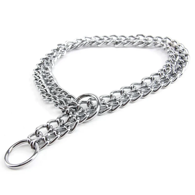 Chain Dog Training Choke Collar Adjustable Double Row Stainless Steel Chain Slip Collar Strong & Durable Dog Slip P Chain Collar