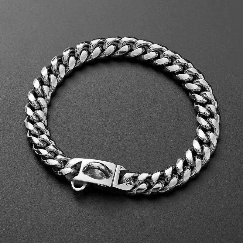 Strong Stainless Steel Gold Large Dog Collar with Safety Buckle 14MM Cuban Link Chain Training Necklace Walk Doberman Titanium