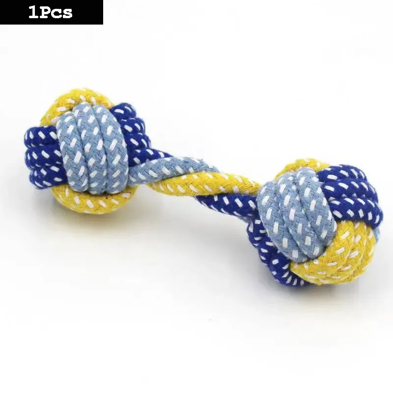 1pcs Fun And Interactive Durable Braided Dog Toy With Knot Rope Ball And Cotton Rope Dumbbell For Teeth Cleaning And Chewing