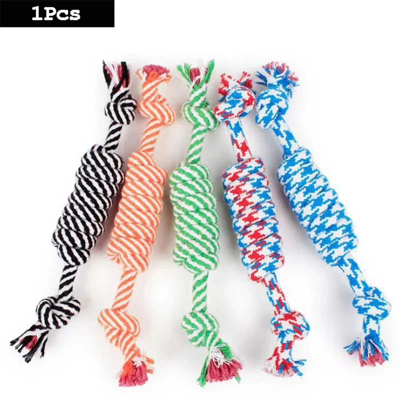1pcs Fun And Interactive Durable Braided Dog Toy With Knot Rope Ball And Cotton Rope Dumbbell For Teeth Cleaning And Chewing
