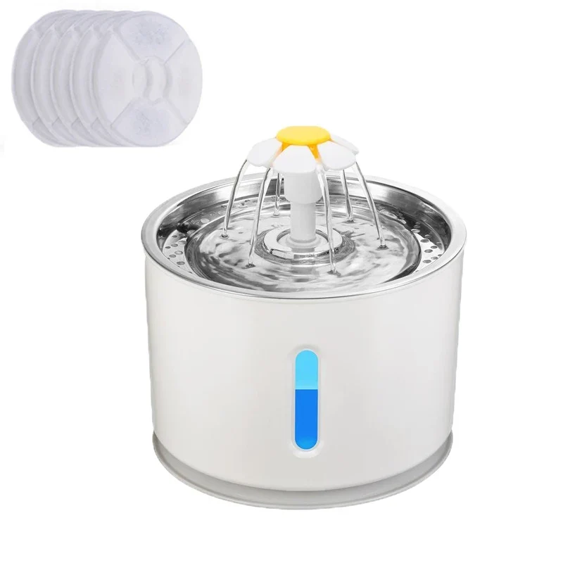 Automatic Pet Cat Water Fountain with LED Lighting 5 Pack Filters 2.4L USB Dogs Cats Mute Drinker Feeder Bowl Drinking Dispenser
