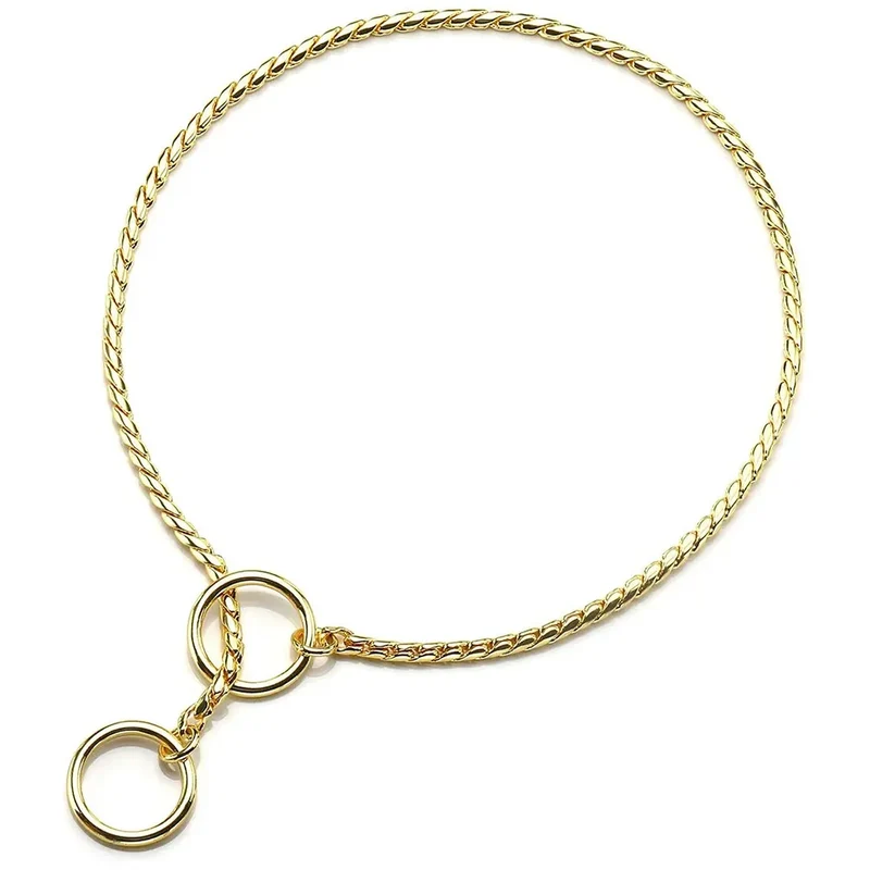 Snake Chain Dog Collar Rustproof Stainless Steel Pet Metal Slip Chains Dog Show Training Choker Collar Puppy Cuban Link Necklace