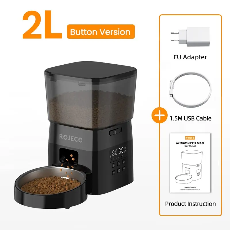 ROJECO Automatic Pet Feeder Button Version Auto Cat Food Dispenser Accessories Smart Control Pet Feeder For Cats Dog Dry Food