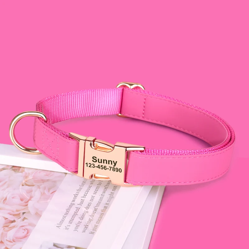 Personalized Dog Collar PU Leather Pet Collars and Leash Set Chihuahua Necklace Customized ID Name For Small Medium Large Dogs