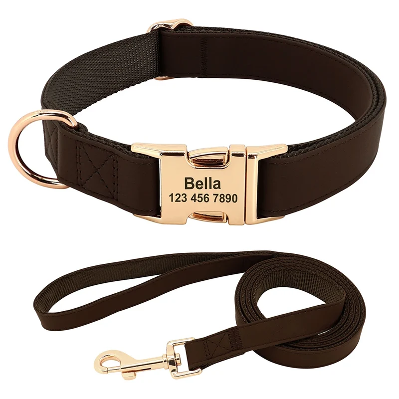 Personalized Dog Collar PU Leather Pet Collars and Leash Set Chihuahua Necklace Customized ID Name For Small Medium Large Dogs