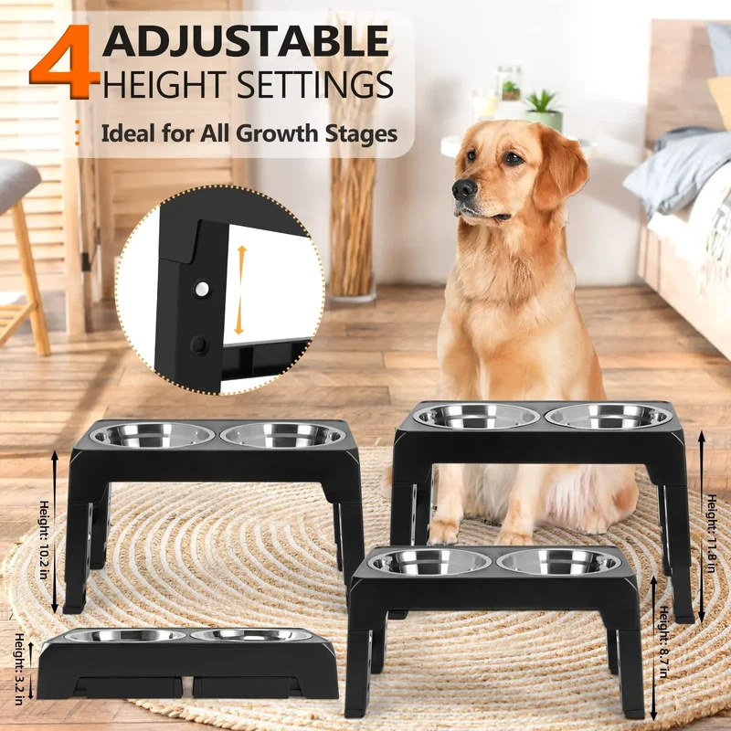 Elevated Dog Feeder Dogs Bowls Adjustable Raised Stand with Double Stainless Steel Food Water Bowls for Small Medium Large Dogs